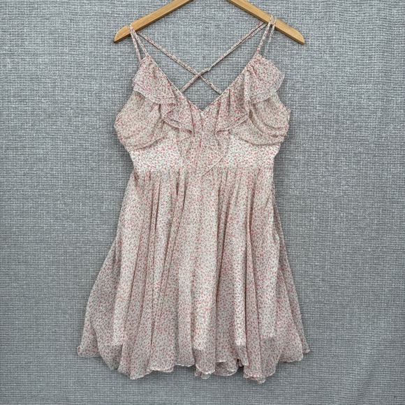 Guess Floral Ruffle Mini Dress Spaghetti Strap Sz 6 S Babydoll Y2K Fairy Cottage - Picture 1 of 15